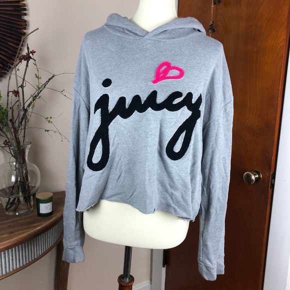 JUICY COUTURE Logo Crop Hoodie Gray Size XL - Picture 1 of 7